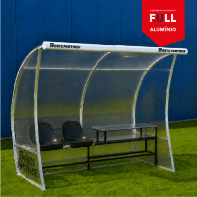 Fourth official’s bench in full aluminium with 2 seats and support table.